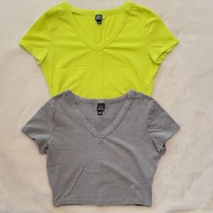 Wild Fable Lime and Gray V-Neck Crop Tops